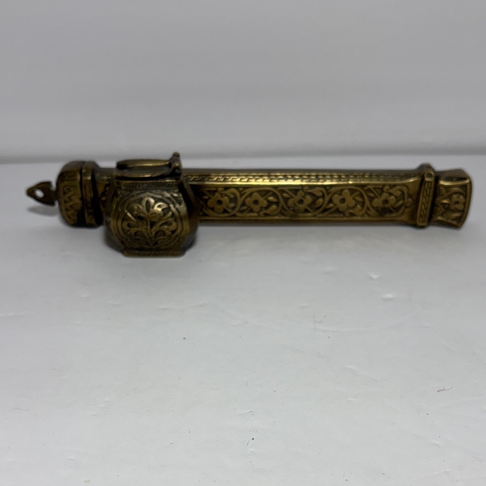 antique Persian brass qalamdan, a traditional traveling pen and ink holder